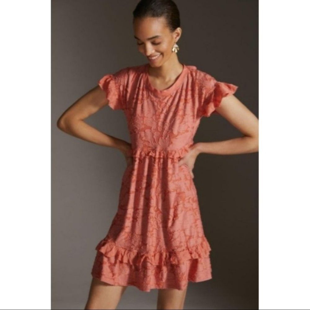 Anthropologie Ruffle Knit Mini Dress Women's Small Pink/Coral Women's Small
